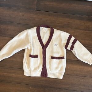 Rylee & Cru Cream and Burgundy Cardigan with Initials